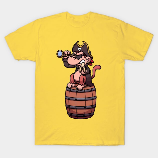 Pirate Monkey Sitting On Barrel T-Shirt by TheMaskedTooner